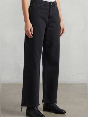 S.O.N.G. High Rise Black Wide Leg Raw Hem Jeans Size 5/27 100% Cotton